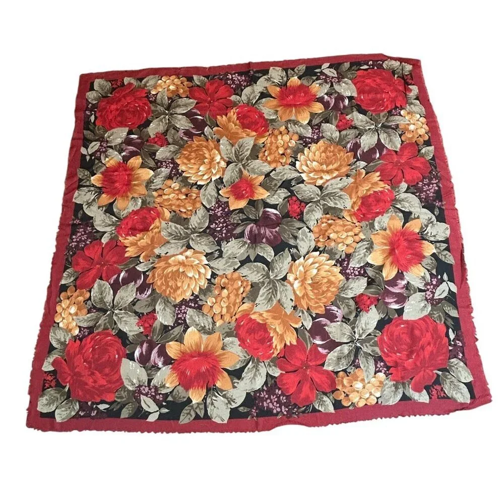 Vintage Red Cottage Floral Challis Large 45